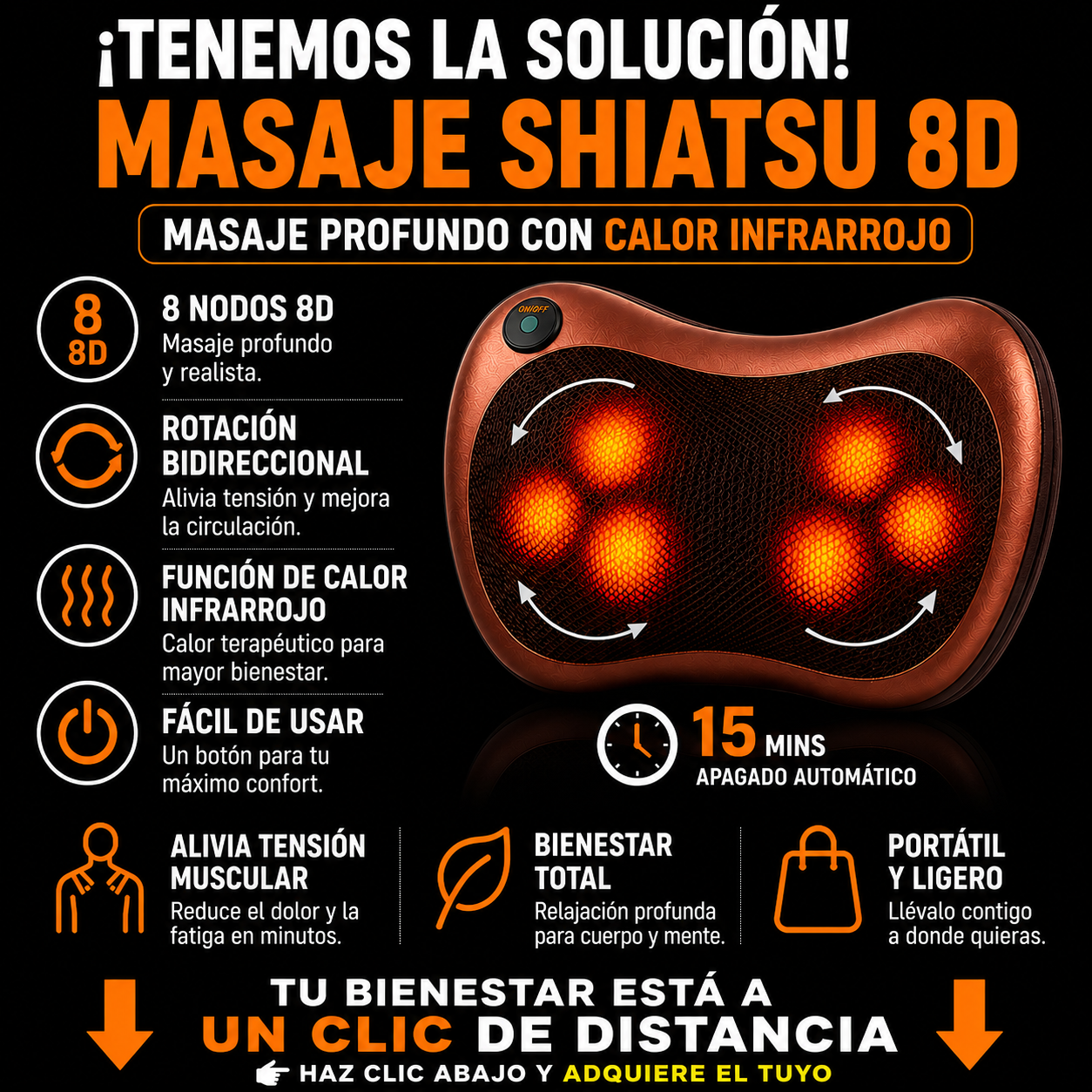 🔥 PROMO: 50% OFF 🔥 Cojín masajeador shiatsu premiun