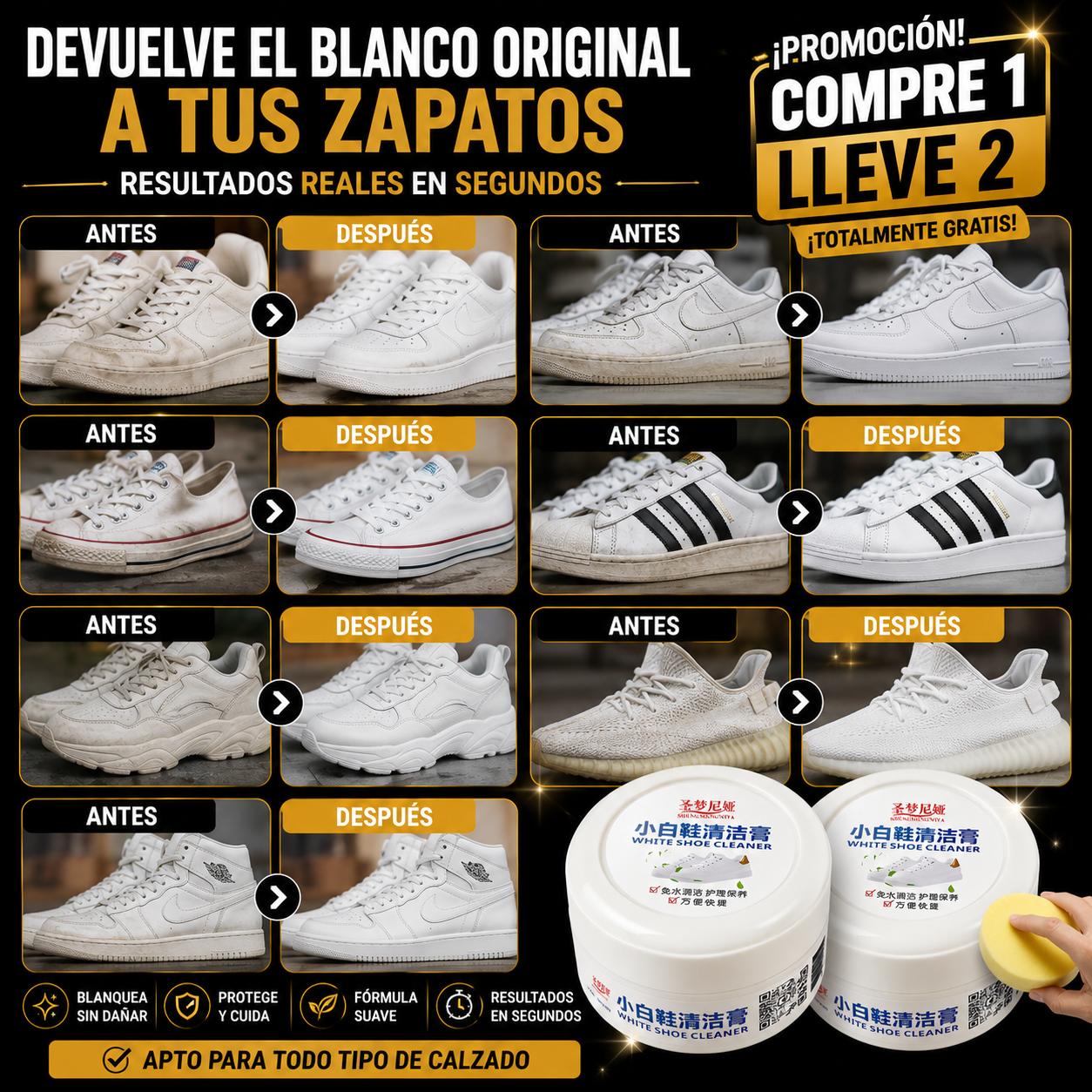 Compra 1 y llevate 2 👟Crema Limpiadora De Zapatos Blanqueador