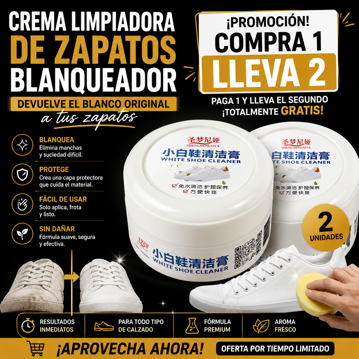 Compra 1 y llevate 2 👟Crema Limpiadora De Zapatos Blanqueador