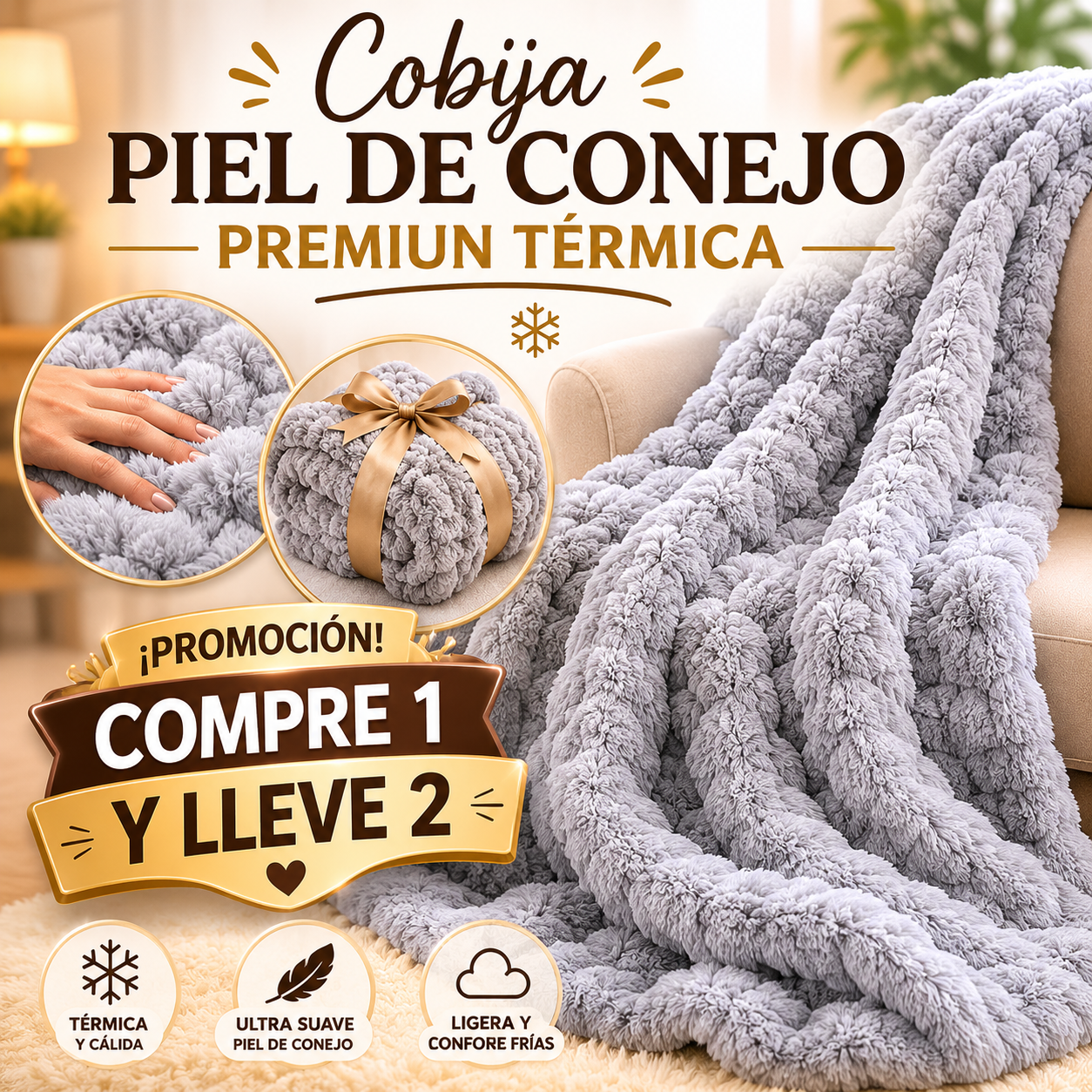 Compra 1 y llevate 2 🛏️ Cobija Piel De Conejo Premiun