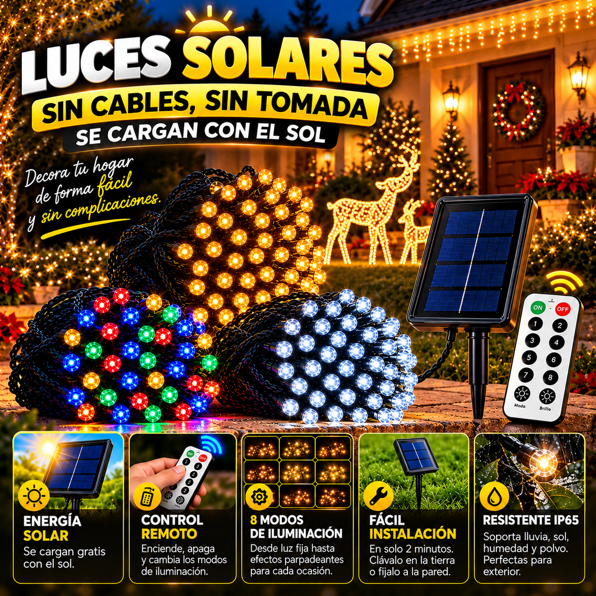 Compra 100 y llevate 200 🎅 Luces navidad panel solar led 🎄