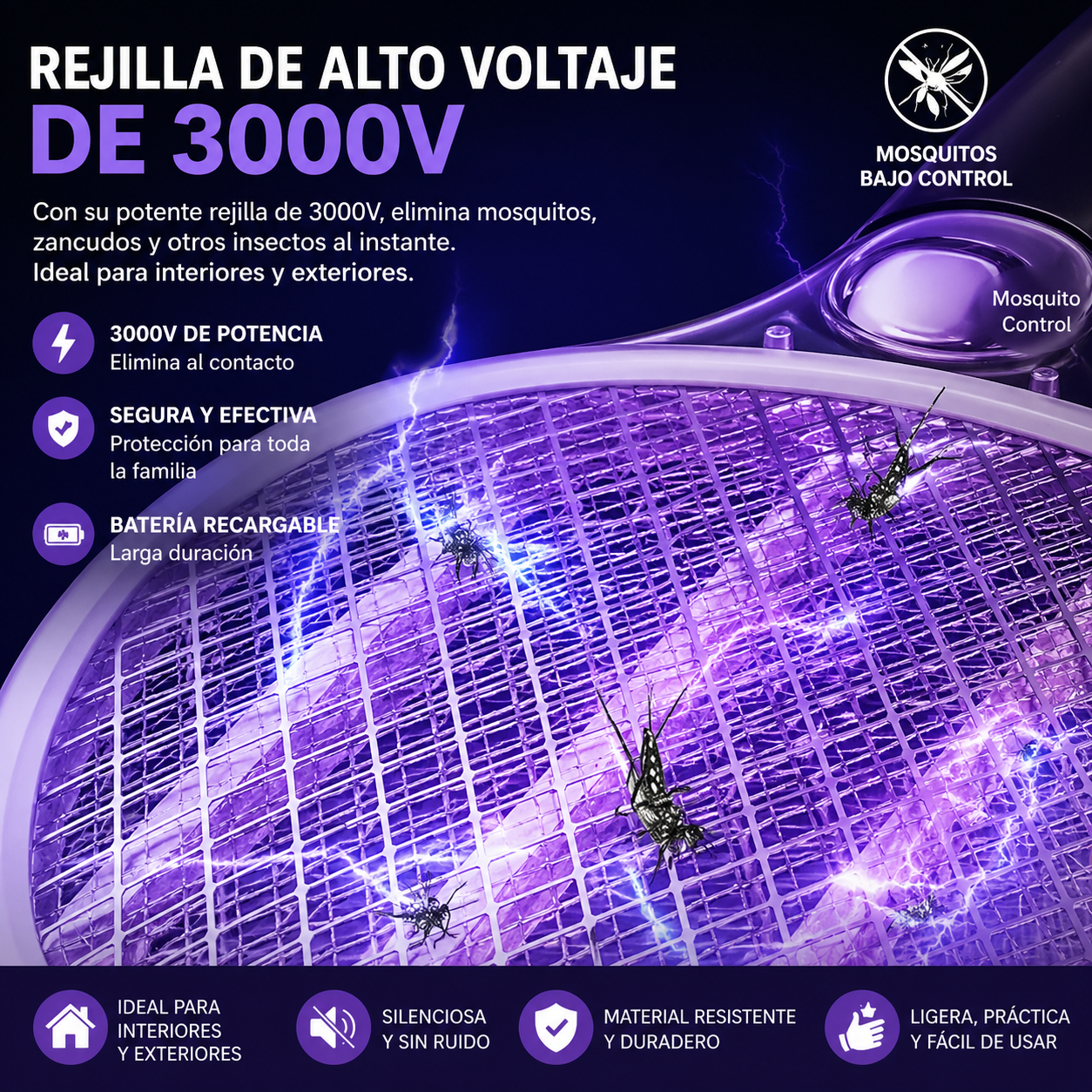 Compra 1 y llevate 2 ⚡Raqueta recargable mata mosquitos y zancudos 2 en 1