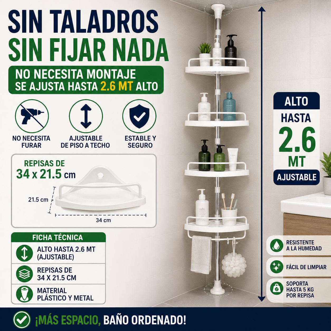 Organizador Esquinero Ajustable para Baño 🚿✨