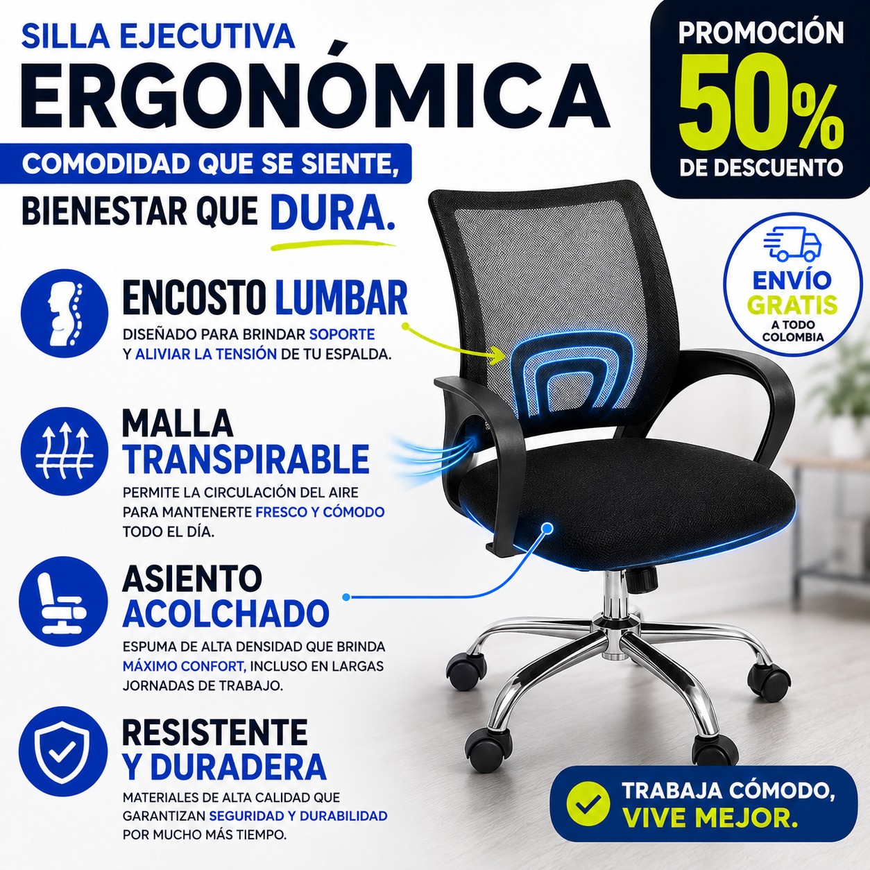 🎁 PROMO: 50% OFF 🎁 Silla Ejecutiva Ergonómica