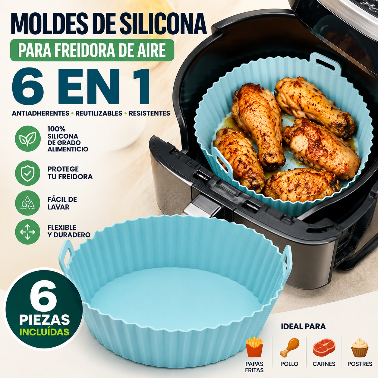 Compra 1 y llevate 6 - Molde de Silicona Freidora de aire
