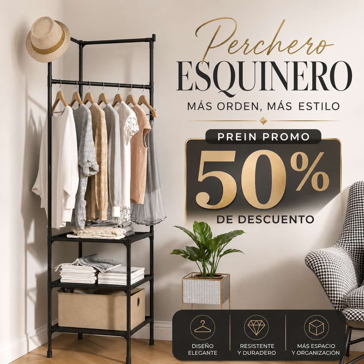 🎁 PROMO: 50% OFF 🎁 Perchero esquinero premiun