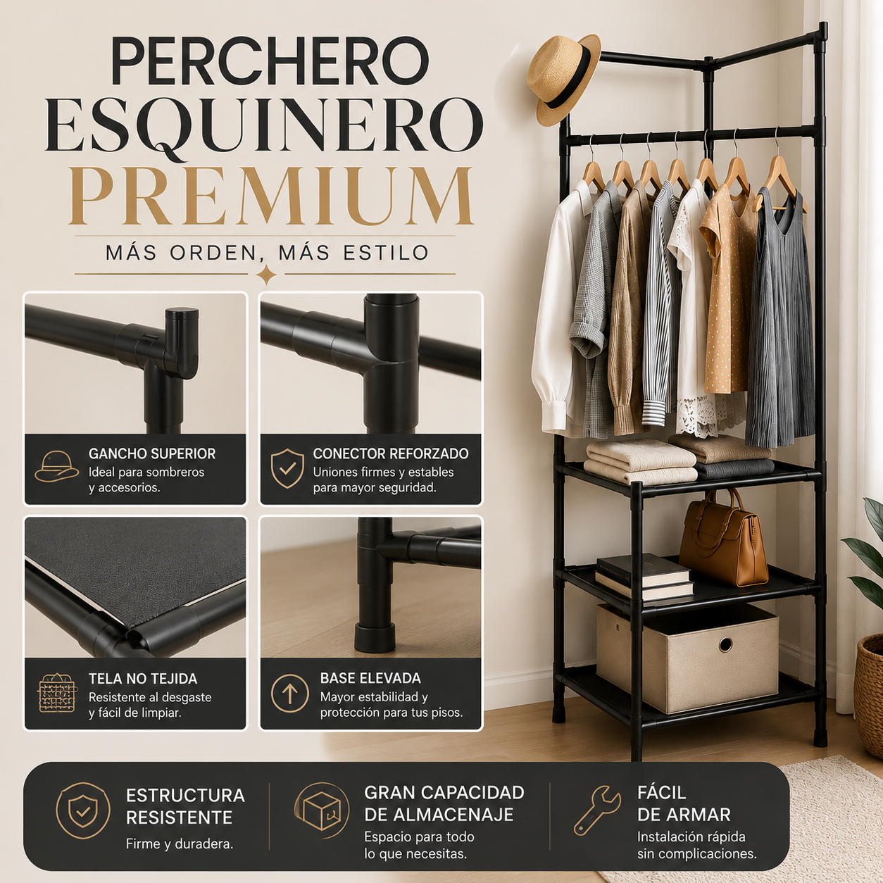 🎁 PROMO: 50% OFF 🎁 Perchero esquinero premiun