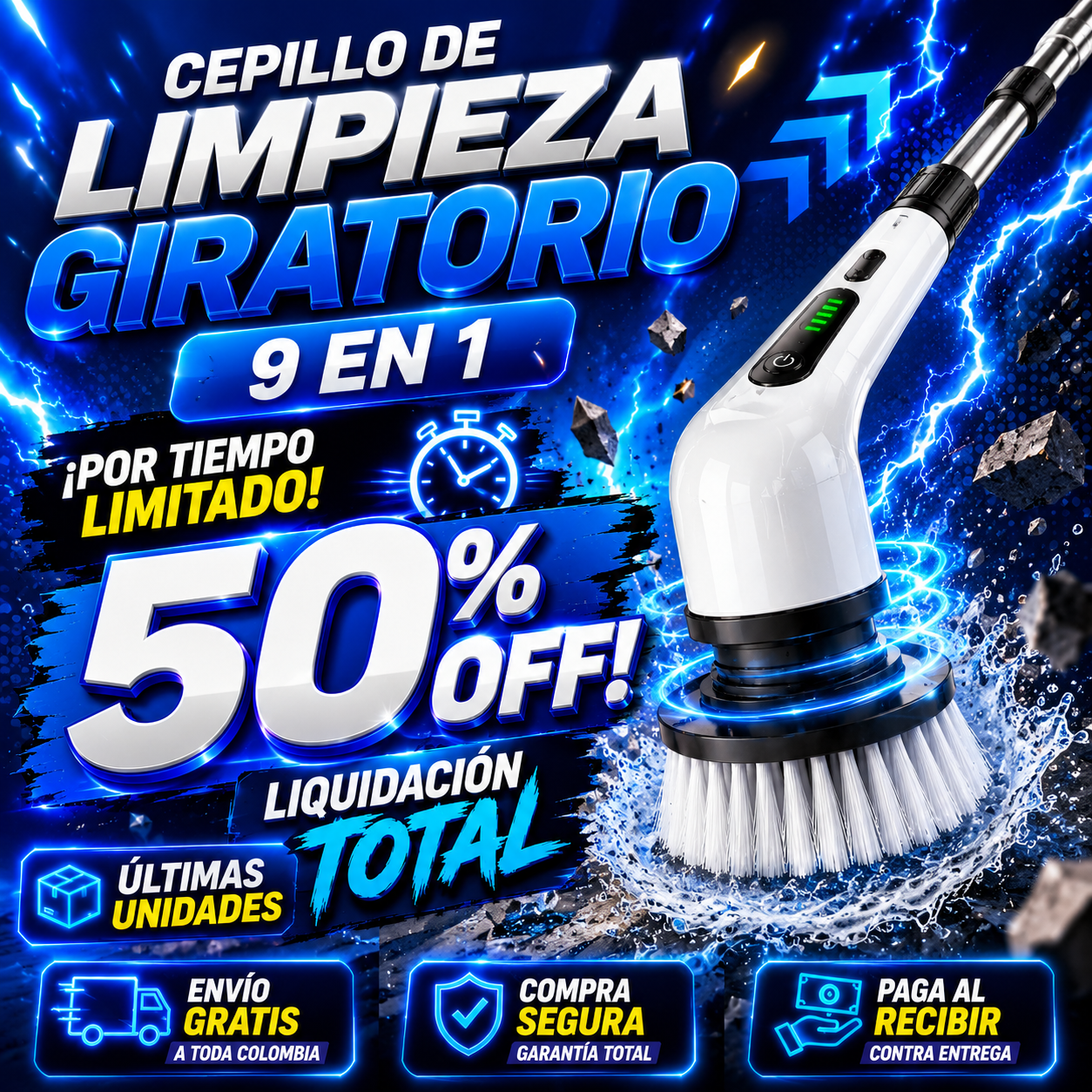 🏠 50% OFF Cepillo Electrico De Limpieza 9 en 1