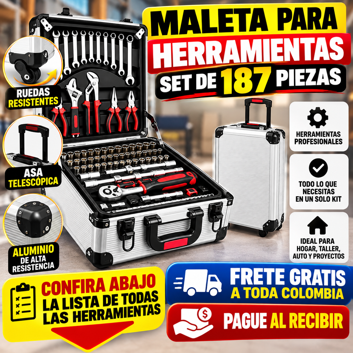 🌟 PROMOCIÓN - Maleta para herramientas Set de 187 piezas