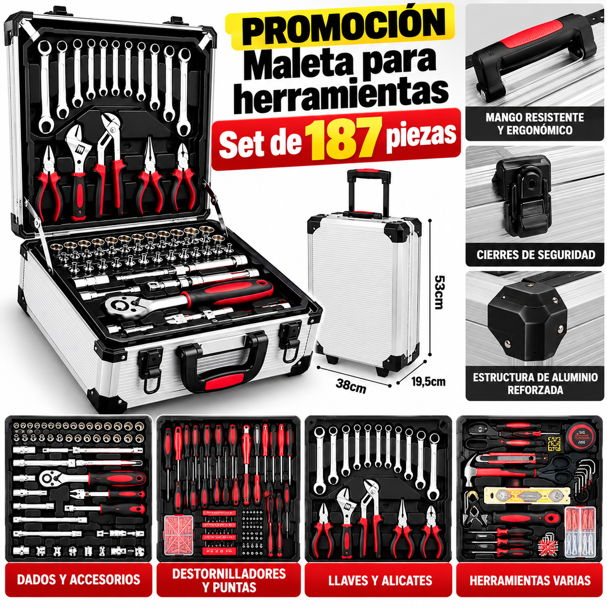 🌟 PROMOCIÓN - Maleta para herramientas Set de 187 piezas